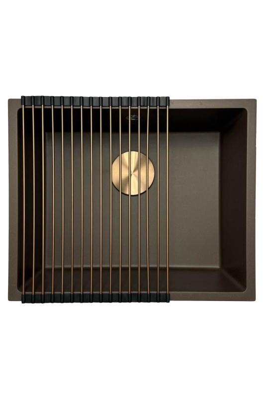 GraniteMy Universal Lavello in granito caffè 50x40 cm a filo sopra e sottopiano con tappo in rame 1208967229