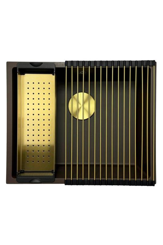 GraniteMy Universal Lavello in granito caffè 50x40 cm a filo sopra e sottopiano con tappo dorato 1208967230