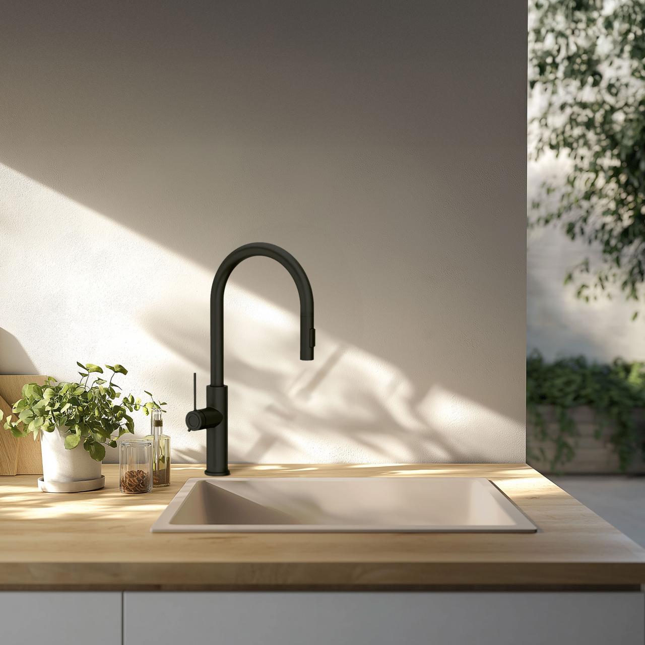 GraniteMy Universal Lavello in granito beige sabbia 40x40 cm a filo sopra e sottopiano con tappo nero 1208967232 - Productafbeelding 2