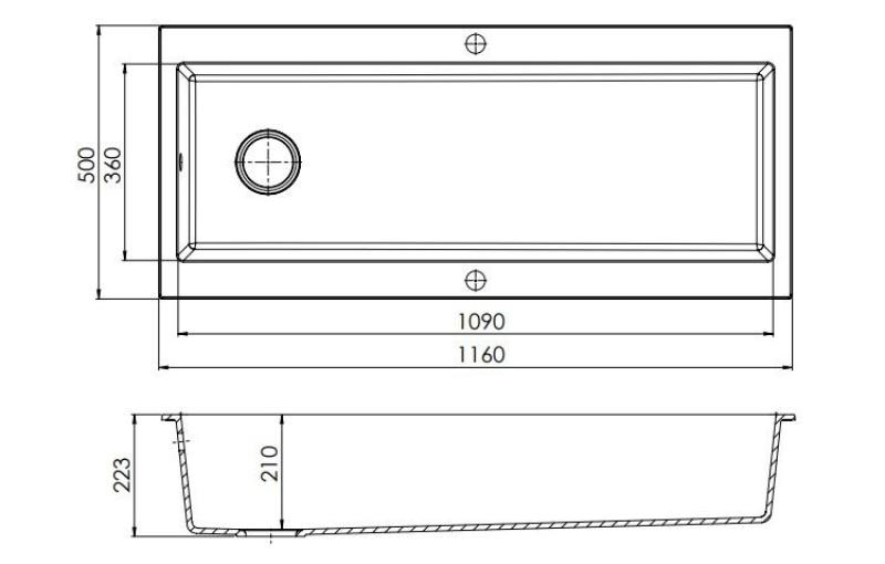 GraniteMy Trog lavello da cucina in granito nero di grandi dimensioni 116x50 cm nero da appoggio con foro per rubinetto e tappo in acciaio inox 1208967236
