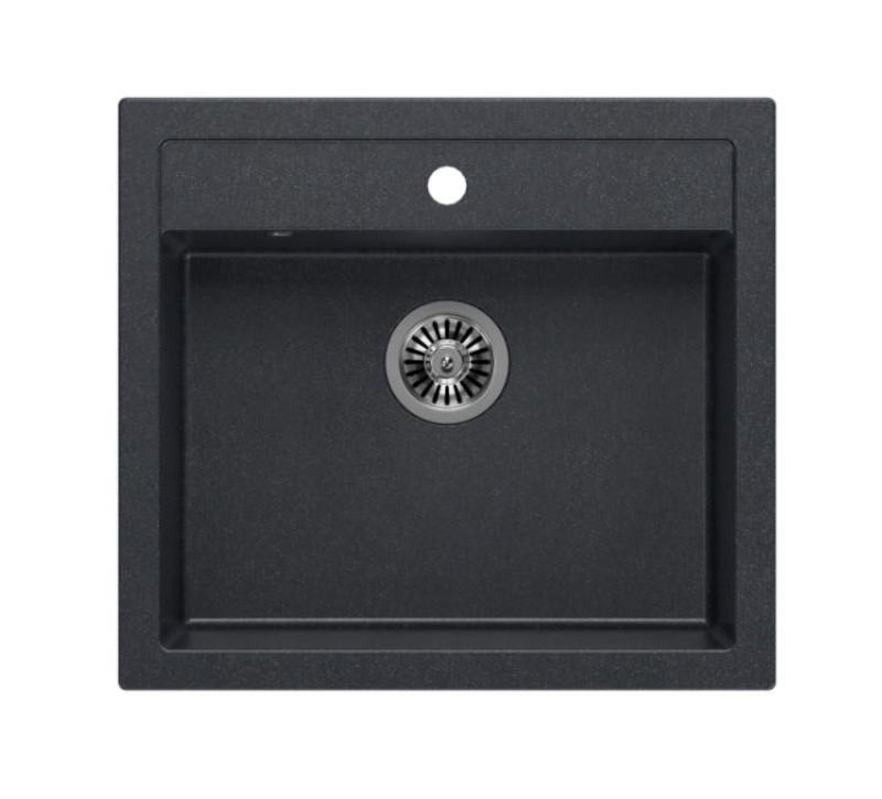 Quadri Farmhouse rustico incasso o appoggio lavello in granito antracite con tappo in acciaio inossidabile 595x540mm 1208967269