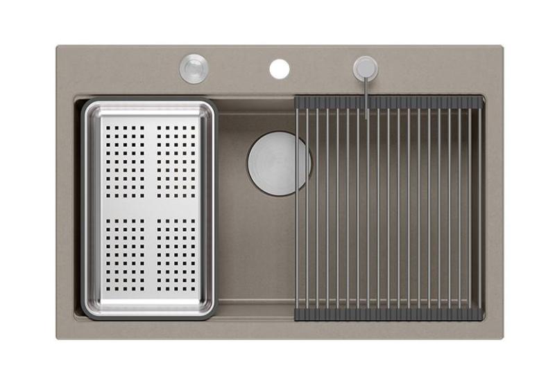 Quadri Hard Rock taupe granito lavello da appoggio grande 76x50cm inclusi tappo in acciaio inossidabile e accessori 1208967270