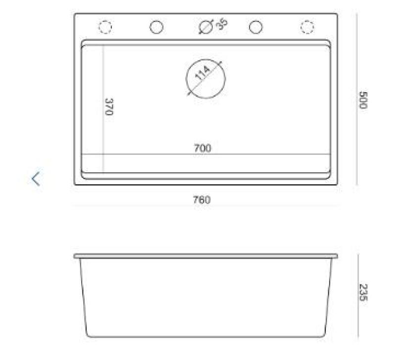 Quadri Hard Rock lavello da appoggio in granito nero opaco di grandi dimensioni 76x50cm, inclusi tappo dorato e accessori 1208967277