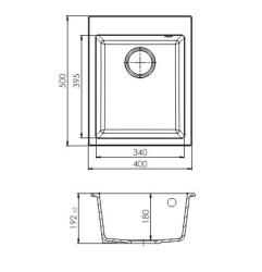 GraniteMy Bremen lavello in granito 40x50 cm nero, installazione a incasso, sottopiano e filo-top con banco per rubinetto, tappo in acciaio inox 1208967278