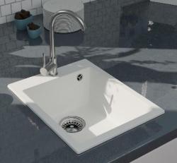 GraniteMy Bremen lavello in granito bianco 40x50 cm bianco, installazione a incasso, sottopiano e filo-top con piano per rubinetto e tappo in acciaio inossidabile 1208967284