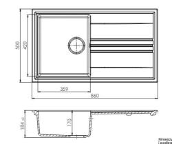 GraniteMy Vesi lavello in granito extra poco profondo da appoggio nero 86x50cm con sgocciolatoio reversibile con tappo nero 1208967288