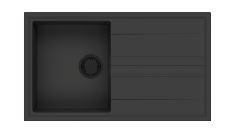 GraniteMy Vesi lavabo nero in granito da incasso 86x50cm con scolapiatti reversibile con tappo nero 1208967288