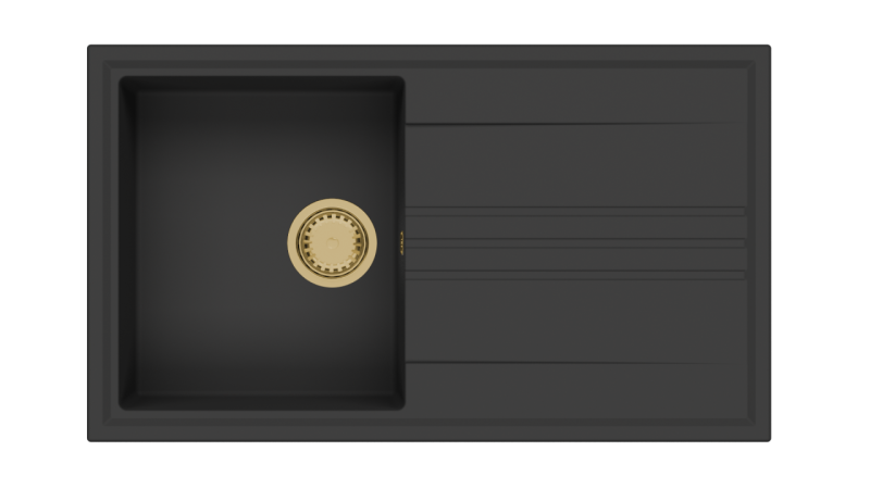 GraniteMy Vesi lavello da incasso in granito nero 86x50cm con scolapiatti reversibile e tappo dorato 1208967289