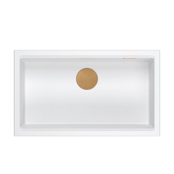 Quadri Newport II grande e profondo lavello in granito, installazione a incasso e sotto piano, colore bianco, dimensioni 76x45 cm, con tappo in rame 1208967304