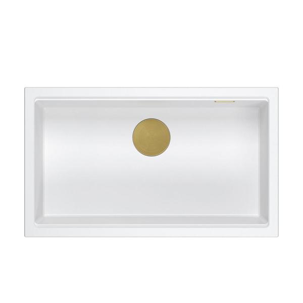 Quadro Newport II grande e profondo lavello in granito da incasso e sottopiano bianco 76x45cm con tappo dorato 1208967305