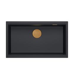 Quadri Newport II grande e profondo lavello in granito, montaggio sopra e sotto, colore nero, dimensioni 76x45cm con tappo in rame 1208967306