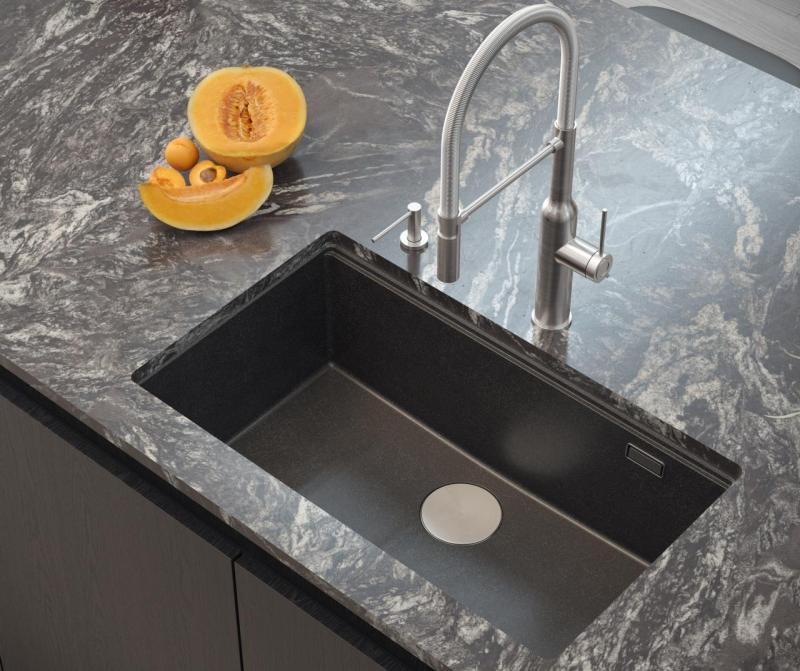 Quadri Newport II grande e profondo lavello in granito montaggio a incasso e sotto-top antracite lavello 76x45cm con tappo in acciaio inossidabile 1208967313