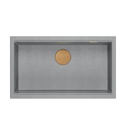 Quadri Newport II grande e profondo lavello in granito, montaggio sopra e sotto, grigio, lavello 76x45cm con tappo in rame 1208967314