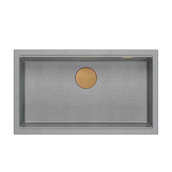 Quadri Newport II grande e profondo lavello in granito, montaggio sopra e sotto, grigio, lavello 76x45cm con tappo in rame 1208967314