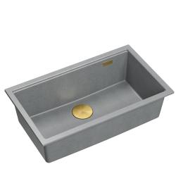 Quadri Newport II grande e profonda vasca da cucina in granito per installazione a incasso e sotto top grigia 76x45cm con tappo dorato 1208967315