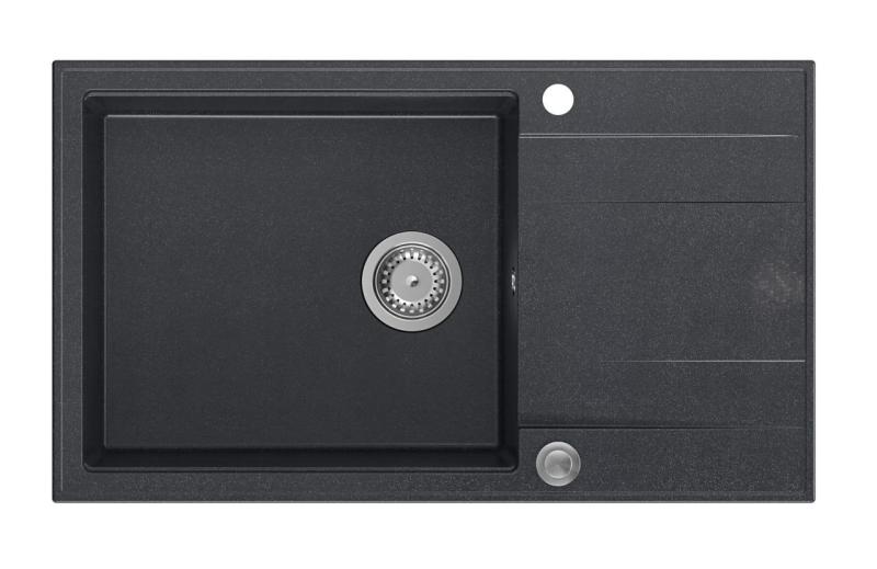 Quadri Luton antracite granito grande lavello da incasso con gocciolatoio reversibile 86x50cm con tappo in acciaio inox 1208967333