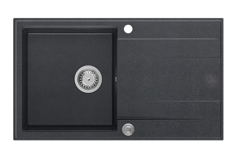 Quadri Luton lavello da appoggio in granito antracite con sgocciolatoio reversibile 86x50 cm con tappo in acciaio inox 1208967343
