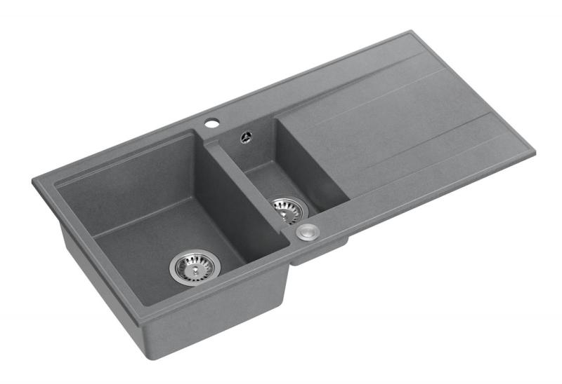 Quadri Luton grigio granito da appoggio 1,5 vasca con scolapiatti reversibile 100x50cm con tappo in acciaio inossidabile 1208967350