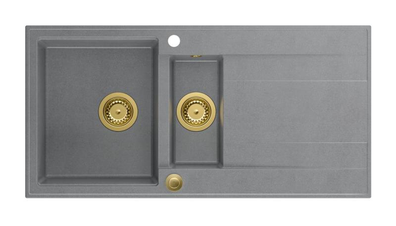 Quadri Luton grigio granito a incasso 1,5 vasca con sgocciolatoio reversibile 100x50cm con tappo dorato 1208967351