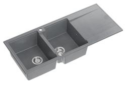 Quadri Luton lavello da incasso doppio in granito grigio con scolapiatti 116x50 cm con tappo in acciaio inox 1208967360