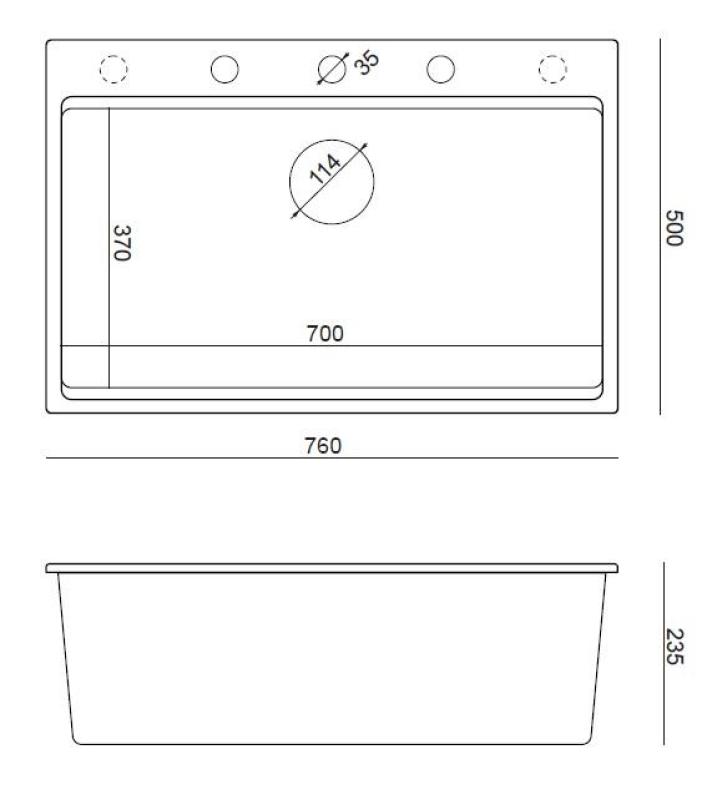 Quadri Hard Rock lavello da appoggio in granito bianco grande 76x50cm incluso tappo dorato e accessori 1208967424