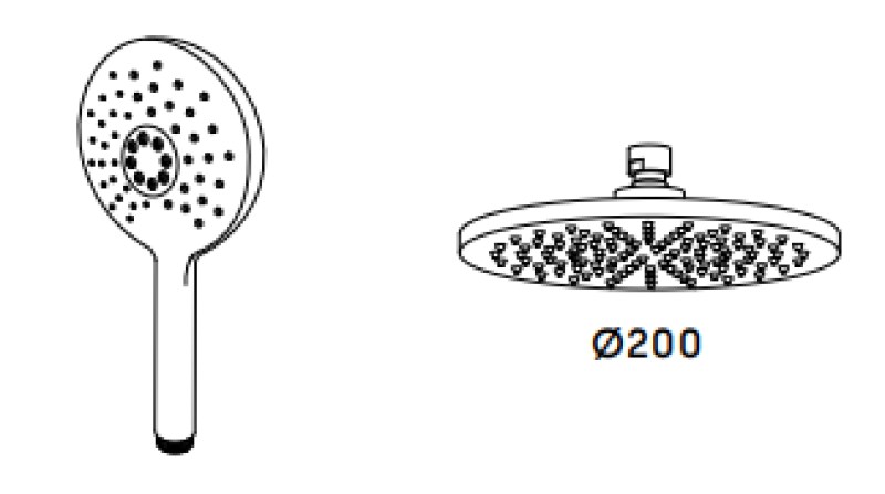 Waterevolution Flow combinazione doccia con soffione a pioggia bianco opaco 200mm T141NRBR