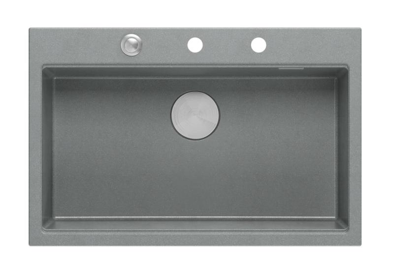 Quadri Hard Rock grigio granito lavello da incasso grande 76x50cm completo di tappo in acciaio inox e accessori 1208967430