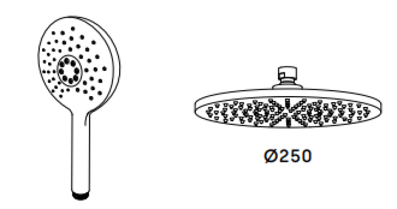 Waterevolution Flow combinazione doccia con soffione a pioggia cromato 250mm T141NR2501