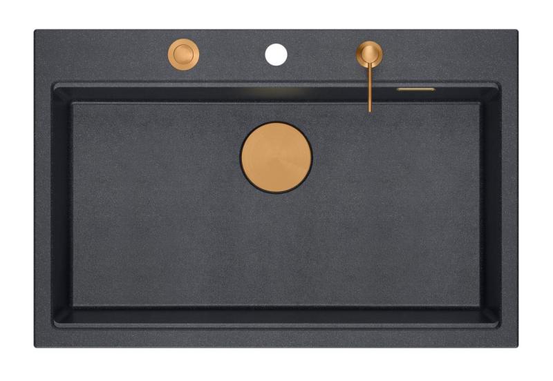 Quadri Hard Rock antracite lavello da incasso in granito grande 76x50cm incluso tappo in rame e accessori 1208967445