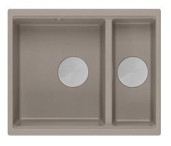 Quadri Newport II taupe lavello in granito con una vasca e mezzo, montaggio da appoggio e sottopiano 555x460mm con tappo in acciaio inox 1208967466