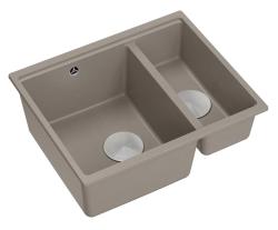 Quadri Newport II taupe lavello in granito con una vasca e mezzo, montaggio da appoggio e sottopiano 555x460mm con tappo in acciaio inox 1208967466