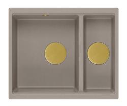 Quadri Newport II taupe 1,5 lavello in granito da incasso e sottoincasso 555x460mm con tappo dorato 1208967467