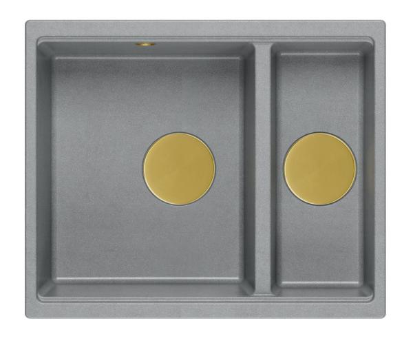 Quadri Newport II grigio 1,5 vasca in granito montaggio a incasso e sottopiano 555x460mm con tappo dorato 1208967470