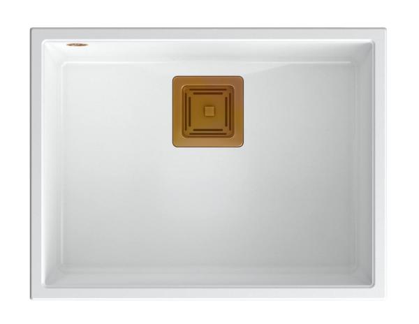 Quadri Quadrangle lavello sottopiano in granito bianco 55x42cm con tappo in rame 1208967478