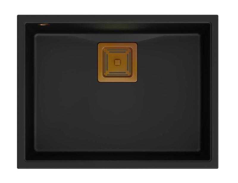 Quadri Quadrangle antracite granito lavello sottopiano 55x42cm con tappo in rame 1208967480