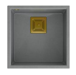 Quadri Quadrangle lavello sottotop in granito grigio 42x42 cm con tappo dorato 1208967484