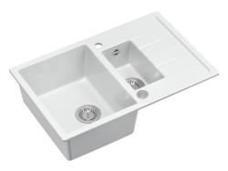 Quadri Brenton lavello da incasso in granito bianco, 1,5 vasca con sgocciolatoio, 78x50 cm, con tappo in acciaio inox, codice 1208967491