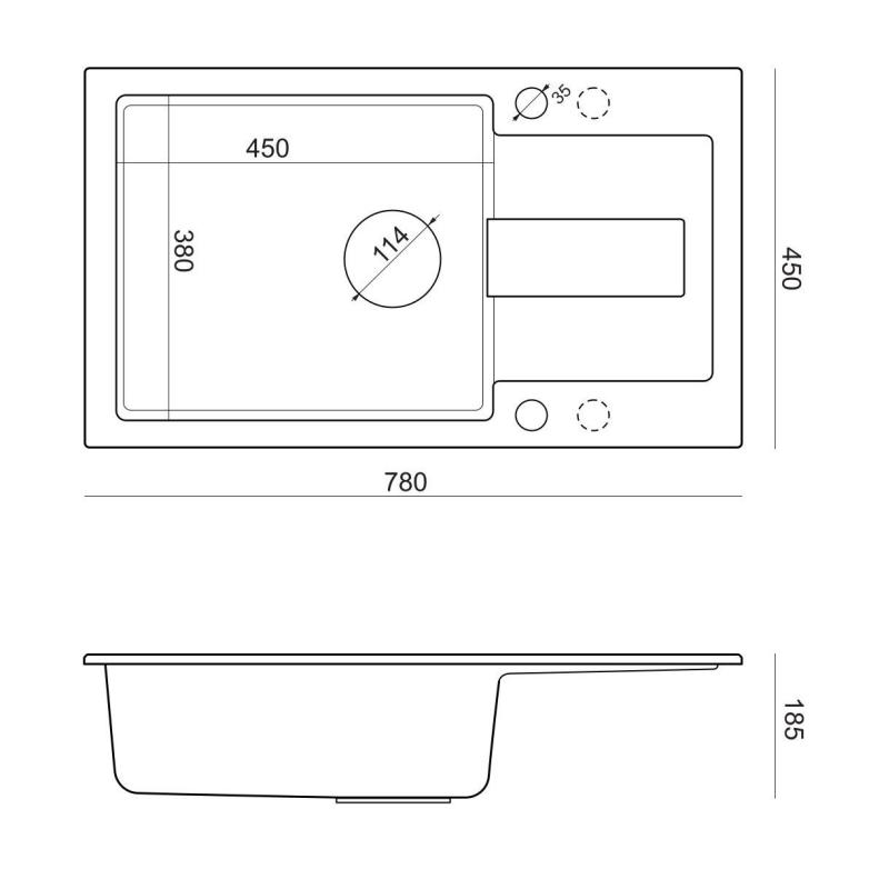 Quadri Sutton XL lavello da incasso in granito antracite 78x45cm con scolapiatti reversibile con tappo nero 1208967494