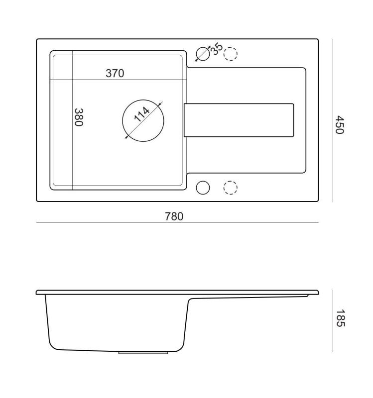 Lavello Quadri Sutton granito antracite da appoggio 78x45cm con scolapiatti reversibile con tappo nero 1208967495