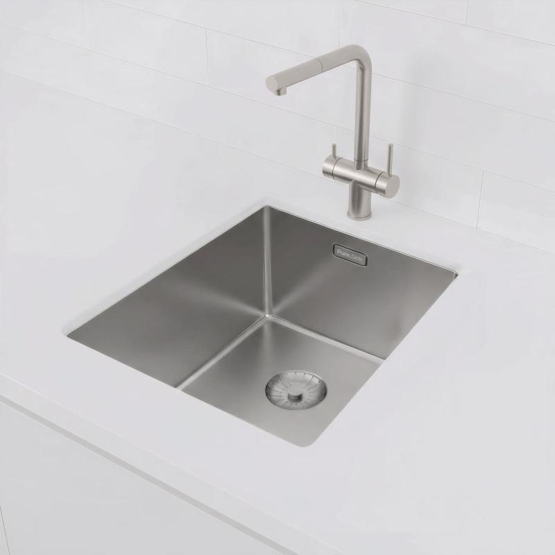Pure.Sink Prestige lavello in acciaio inox 34x40 cm raggio 10 mm sottopiano, filo-top e incasso PPG3440-02