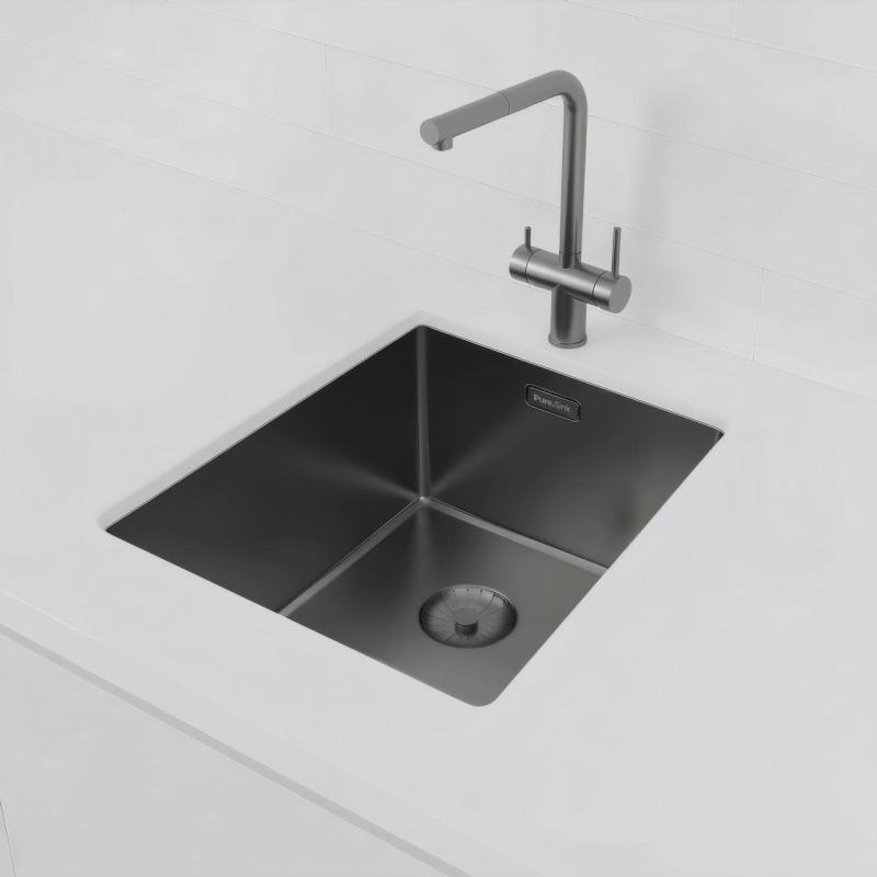 Lavello Pure.Sink Prestige PVD gun metal 34x40 cm raggio 10mm sottopiano, filo top e sopratop PPG3440-61.