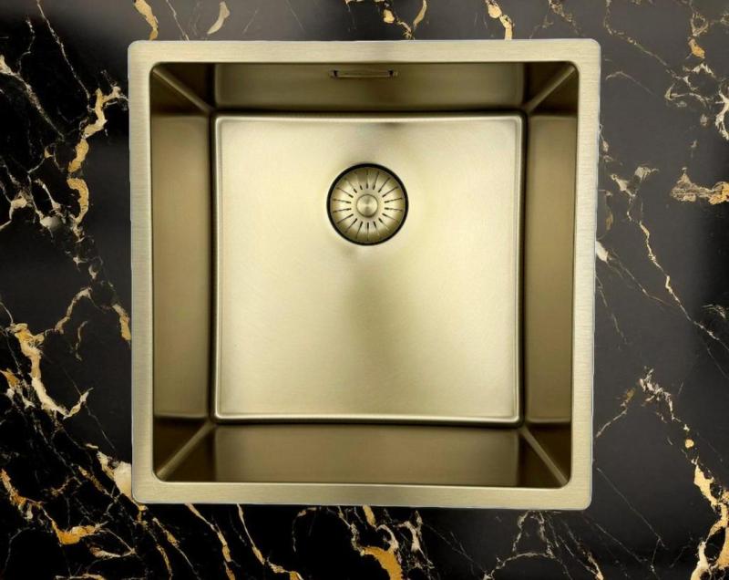 Pure.Sink Prestige lavello 40x40 cm PVD Oro raggio 10mm installazione sottopiano, filo top e da appoggio PPG4040-60