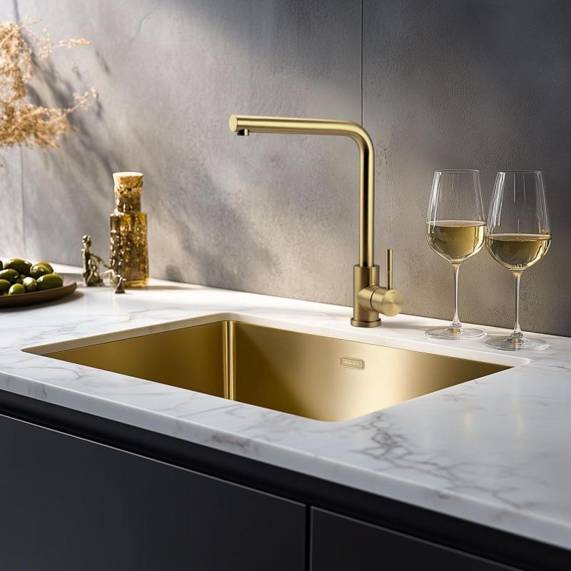 Pure.Sink Prestige lavello 40x40 cm PVD Oro raggio 10mm installazione sottopiano, filo top e da appoggio PPG4040-60