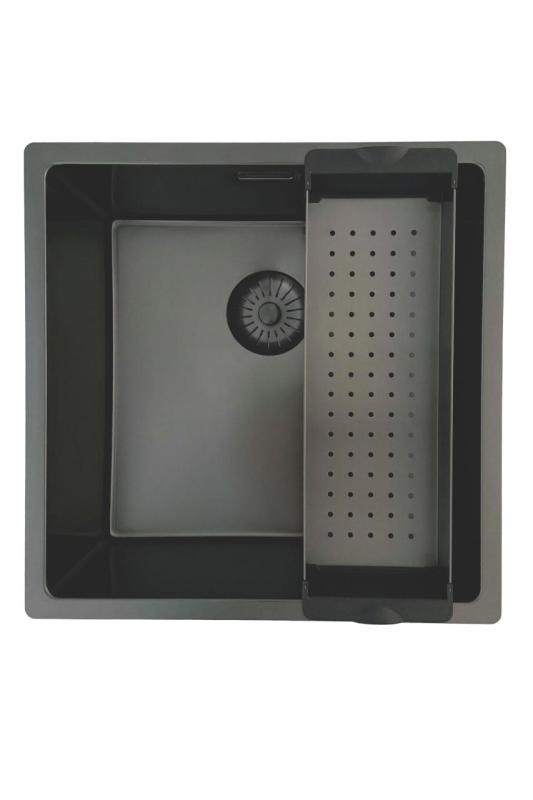 Lavello Pure.Sink Prestige 40x40 cm PVD Gun Metal raggio 10mm montaggio sottotop, filo-top e sopratop PPG4040-61.