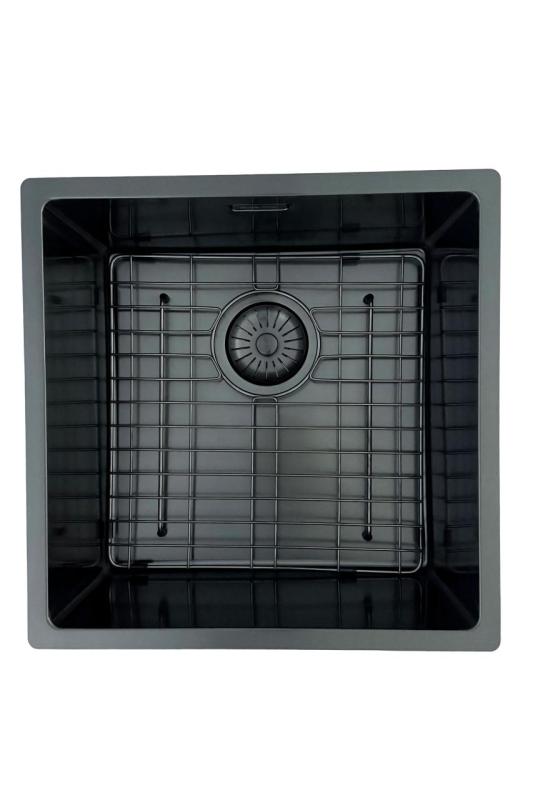 Lavello Pure.Sink Prestige 40x40 cm PVD Gun Metal raggio 10mm montaggio sottotop, filo-top e sopratop PPG4040-61.