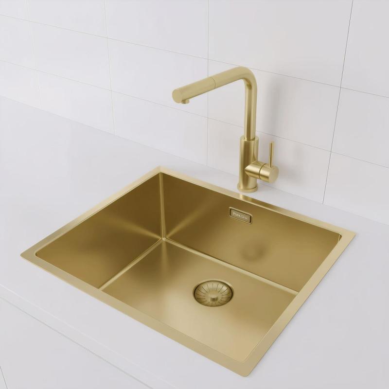 Pure.Sink Prestige lavello 50x40 cm PVD Oro raggio 10mm sottopiano, filo top e sopratop PPG5040-60