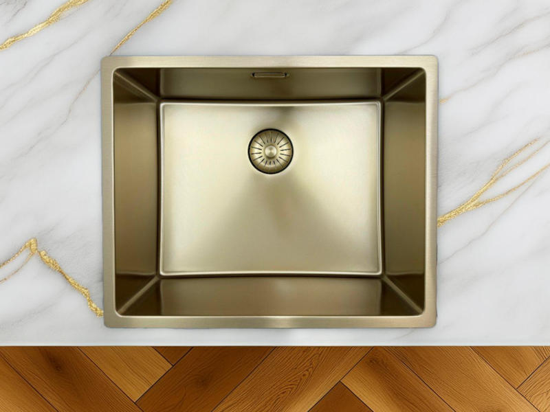 Pure.Sink Prestige lavello 50x40 cm PVD Oro raggio 10mm sottopiano, filo top e sopratop PPG5040-60