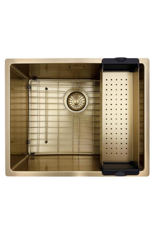 Pure.Sink Prestige lavello 50x40 cm PVD Oro raggio 10mm sottopiano, filo top e sopratop PPG5040-60