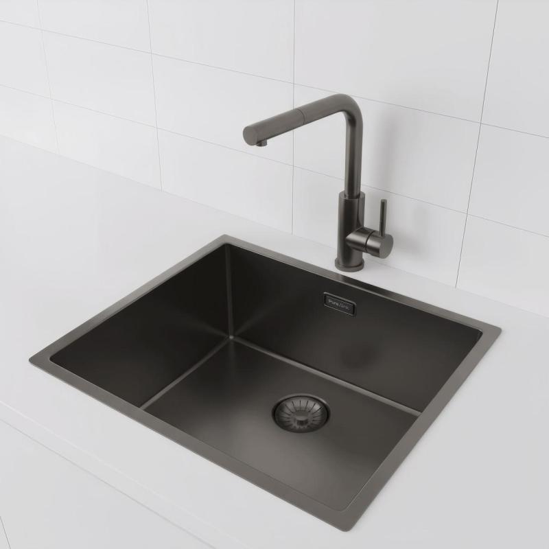 Pure.Sink Prestige lavello 50x40 cm PVD Gun Metal raggio 10 mm per installazione sottotop, filotop e sopratop PPG5040-61.