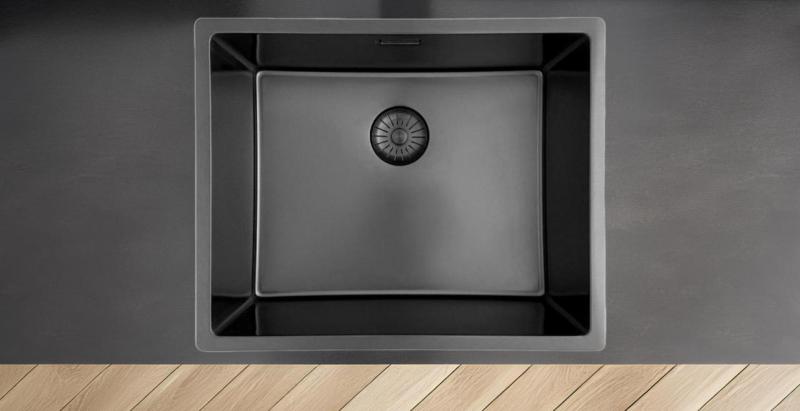Pure.Sink Prestige lavello 50x40 cm PVD Gun Metal raggio 10 mm per installazione sottotop, filotop e sopratop PPG5040-61.